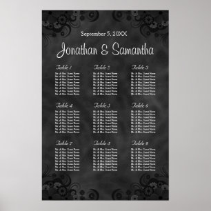 Hibiscus Black 9 Tables Wedding Seating Chart