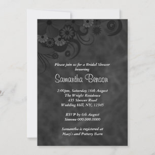 Hibiscus Black Floral Wedding Bridal Shower Invite