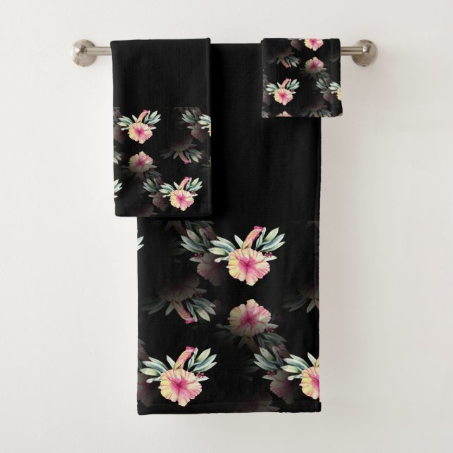 Hibiscus Black Towel Set (Insitu)