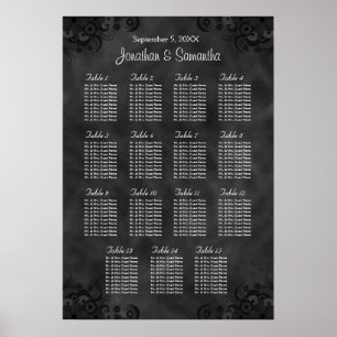 Hibiscus Black Wedding 15 Tables Seating Chart