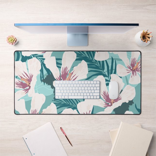 Hibiscus blanc Fleur vert tropicale (Bureau 1)