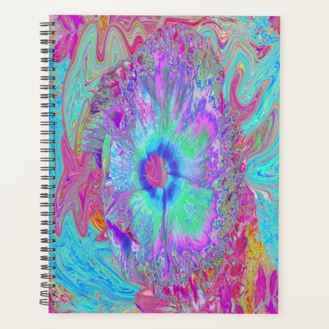 Hibiscus Bleu Rétro Psychedélique Arc-en-Ciel (Devant)