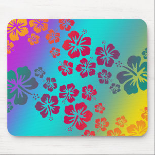 hibiscus blooms 2 coloured background mouse pad