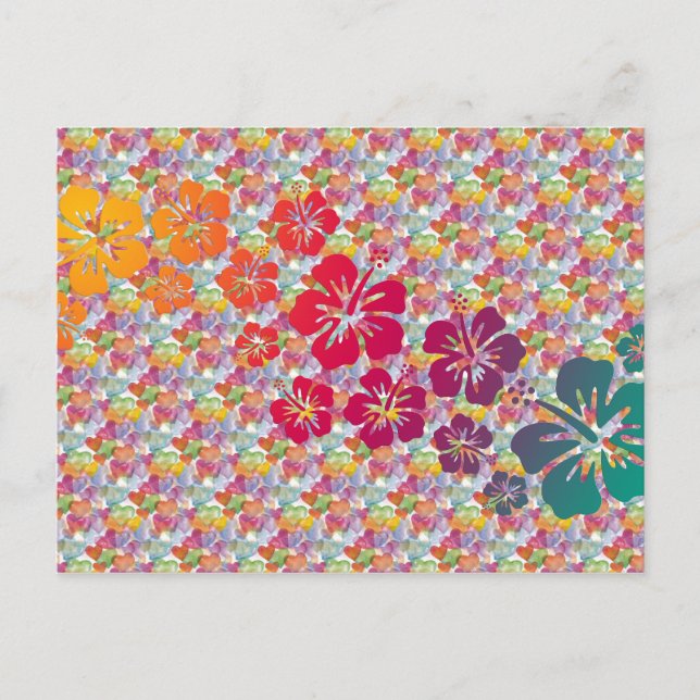 hibiscus blooms coloured | heart pattern postcard (Front)