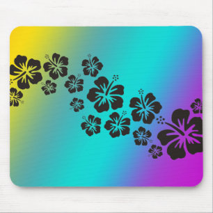 hibiscus blooms in black   coloured background mouse pad