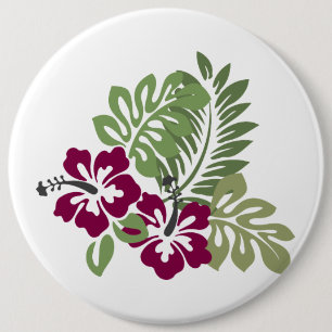 Hibiscus Burgundy Foliage Decoration Floral Golf B 6 Inch Round Button