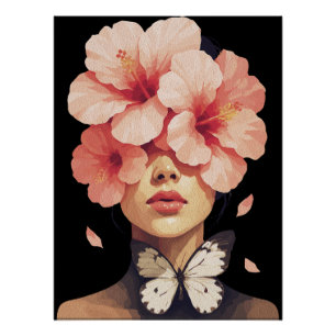 Hibiscus & Butterfly – Modern Floral Botanical Poster