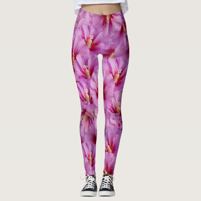 Hibiscus - Chinese Rose Flower Pattern Leggings (Front)