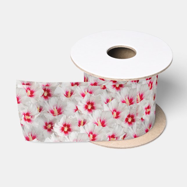 Hibiscus - Chinese Rose Flower Pattern Satin Ribbon (Spool)