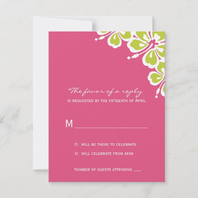 Hibiscus Delight Wedding RSVP Card - Azalea - (Front)