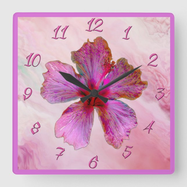 Hibiscus Design Floral Clock in Pinks (Front)