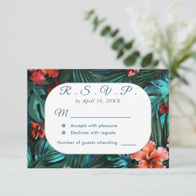 Hibiscus Dream Tropical Wedding Card RSVP (Debout devant)