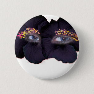 Hibiscus Eyes - Black/Purple 2 Inch Round Button
