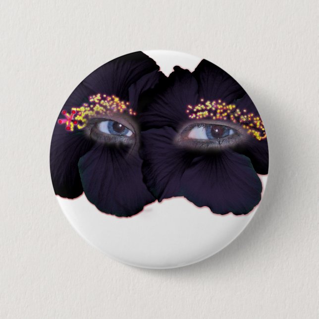 Hibiscus Eyes - Black/Purple 2 Inch Round Button (Front)