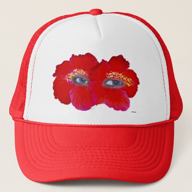 Hibiscus Face  - Red Trucker Hat (Front)