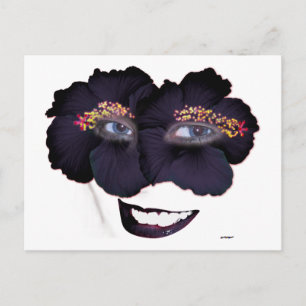 Hibiscus Face with Smile - Black/Purple Postcard