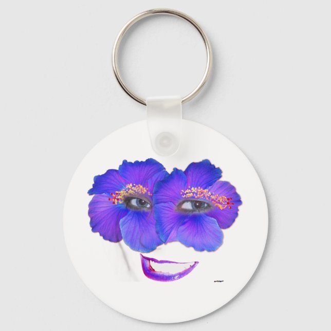Hibiscus Face with Smile - Blue Keychain (Front)