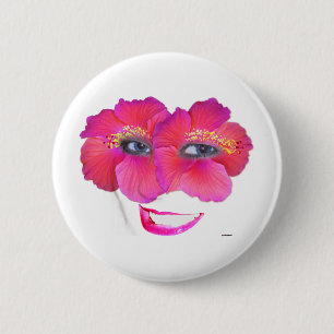Hibiscus Face with Smile - Pink 2 Inch Round Button