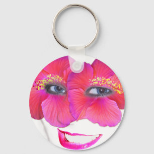 Hibiscus Face with Smile - Pink Keychain