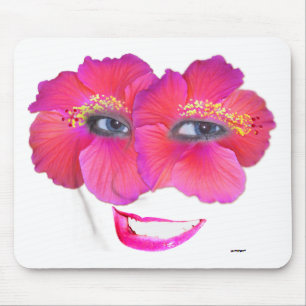 Hibiscus Face with Smile - Pink Mouse Pad