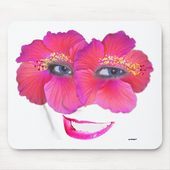 Hibiscus Face with Smile - Pink Mouse Pad (Front)