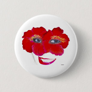 Hibiscus Face with Smile - Red 2 Inch Round Button