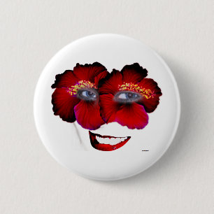 Hibiscus Face with Smile - Red & Black 2 Inch Round Button