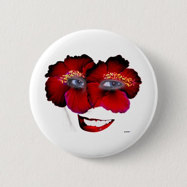 Hibiscus Face with Smile - Red & Black 2 Inch Round Button (Front)