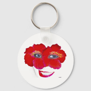 Hibiscus Face with Smile - Red Keychain