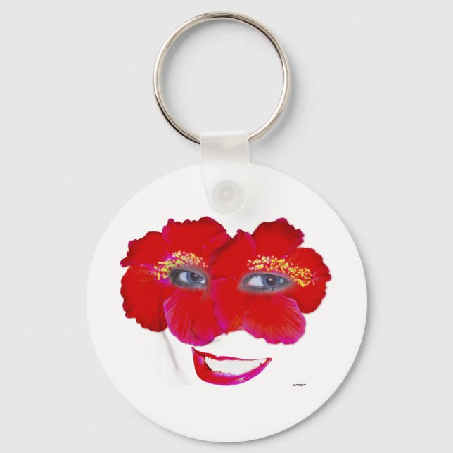 Hibiscus Face with Smile - Red Keychain (Front)