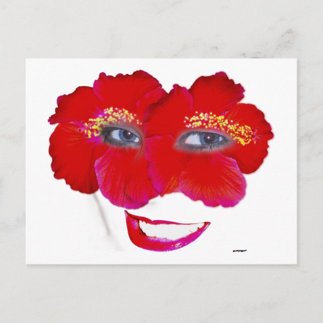 Hibiscus Face with Smile - Red Postcard (Front)