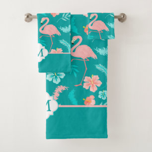 Hibiscus Flamant rose rose Monogramme tropical
