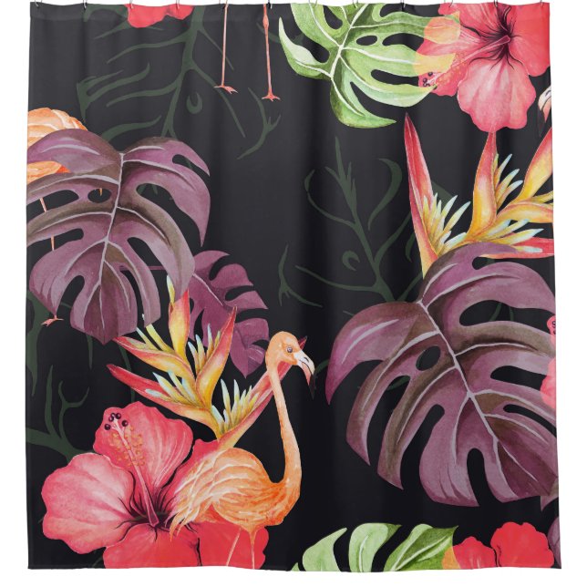 Hibiscus, Flamingos, Watercolor Tropical Pattern. (Front)