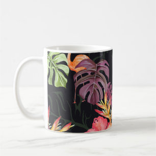 Hibiscus, Flamingos, Watercolor Tropical Pattern. Coffee Mug
