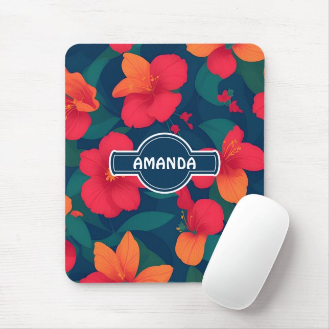 Hibiscus Floral Colourful Personalized Pattern Mouse Pad (With Mouse)