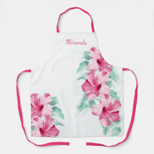Hibiscus Floral Pink, Fuchsia Mint Personalized Apron