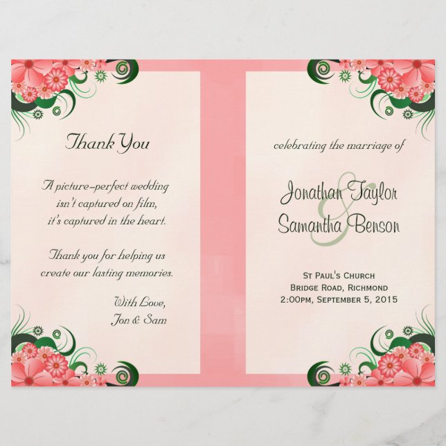 Hibiscus Floral Pink Wedding Program Templates (Front)