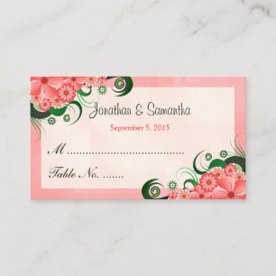 Hibiscus Floral Pink Wedding Table Place Cards