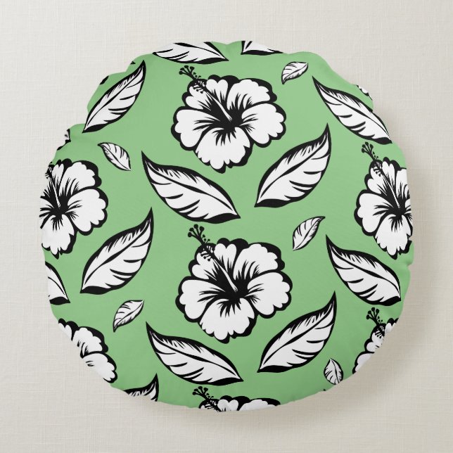 Hibiscus Floral  Round Pillow (Front)