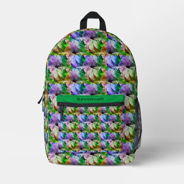 Hibiscus Flower Abstract Distressed Personalized Printed Backpack (Front)