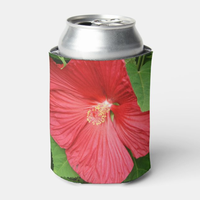 Hibiscus Flower Bright Magenta Floral Can Cooler (Can Front)