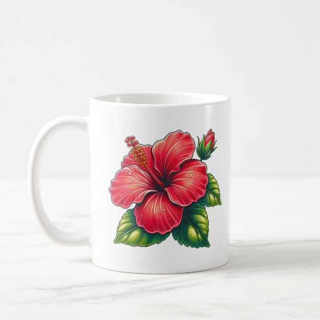Hibiscus flower classic ceramic coffee mug (Left)