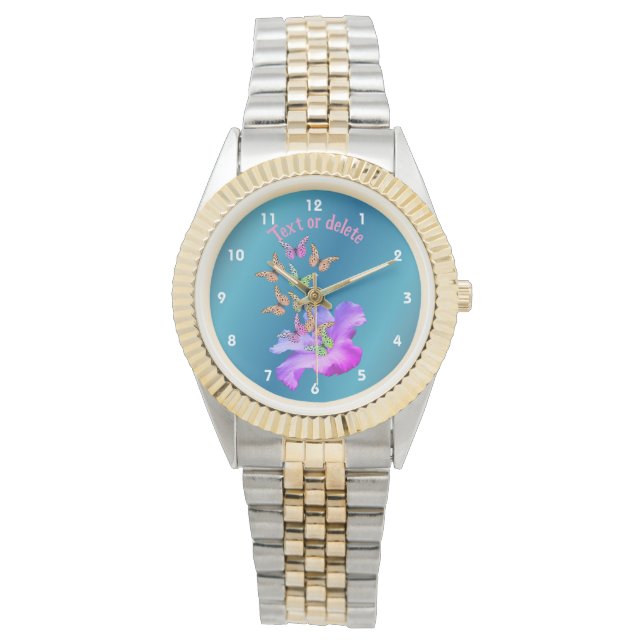 Hibiscus Flower Colourful Butterflies Personalized Watch (Front)