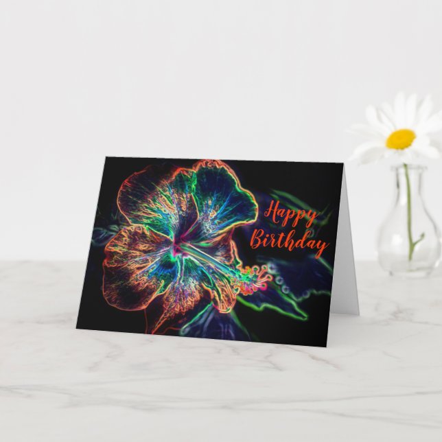 Hibiscus Flower Fantasy Art Birthday  Card (Small Plant)