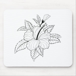 Hibiscus Flower Illustration Mouse Pad