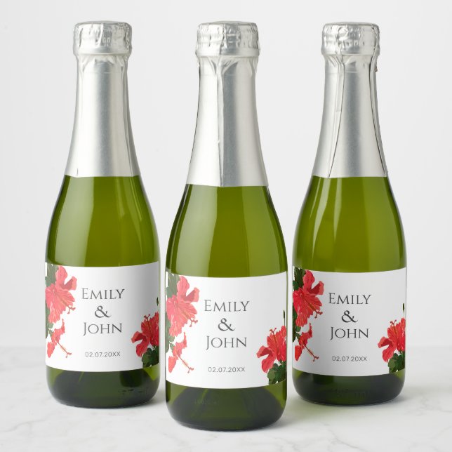 Hibiscus flower  Mini Sparkling Wine Bottle Labels (Bottles)