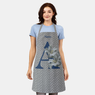 Hibiscus Flower Monogram Initial A Personalized Apron