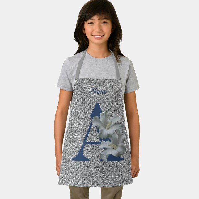 Hibiscus Flower Monogram Initial A Personalized Apron (Insitu)