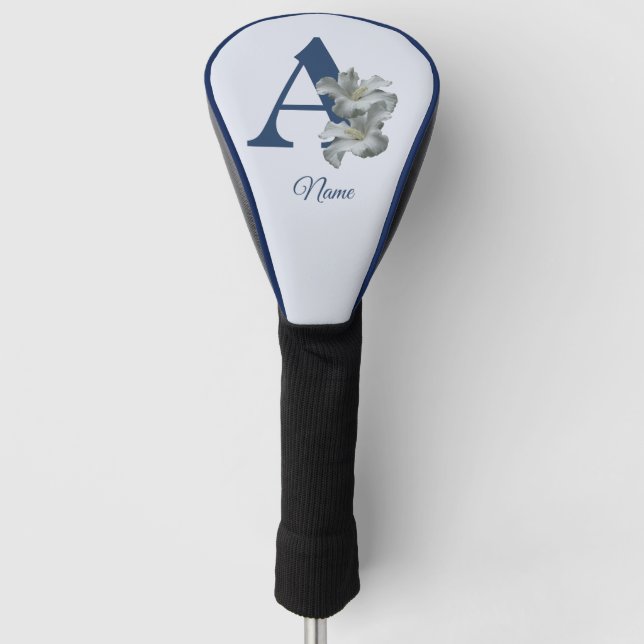 Hibiscus Flower Monogram Initial A Personalized Golf Head Cover (Front)
