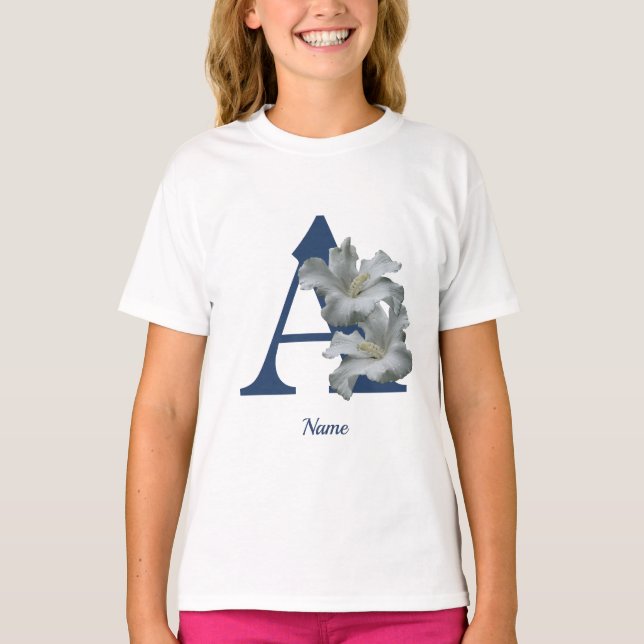 Hibiscus Flower Monogram Initial A Personalized T-Shirt (Front)
